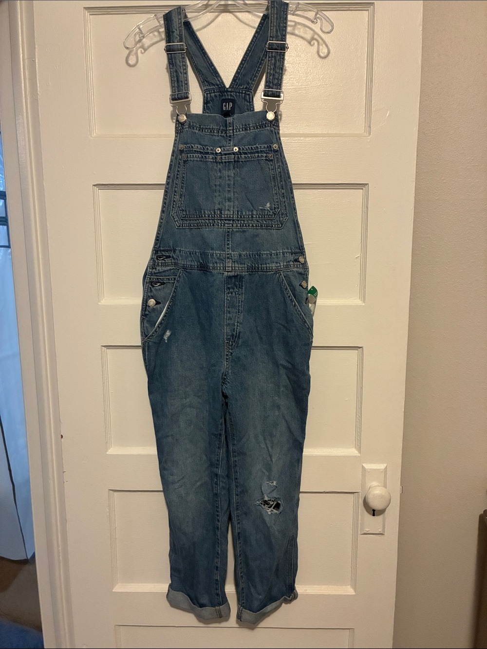 GAP Women’s Distressed Blue Denim Overalls